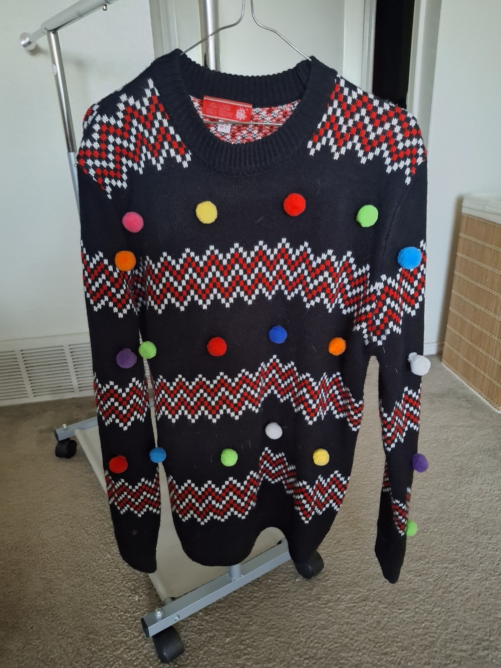 Black Fair Isle Pom Pom Holiday Sweater